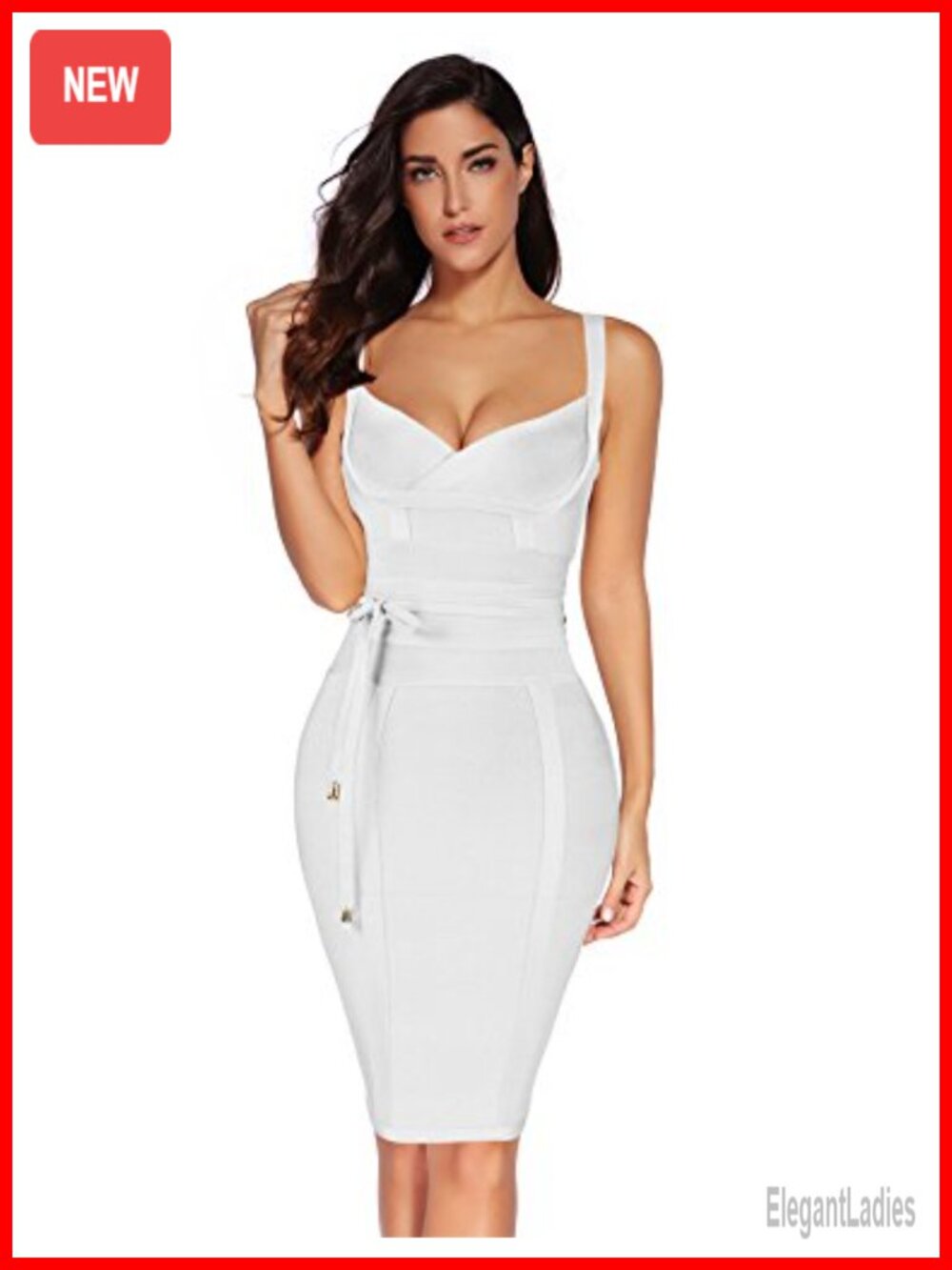 Women's Rayon Bandage Bodycon Party Dress Tie Waist V-Neck Sleeveless